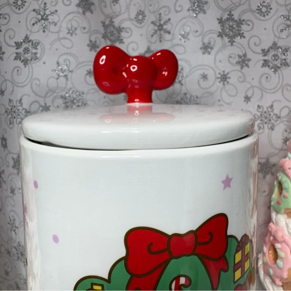 Sanrio Christmas Hello Kitty Wreath Snowflake Canister Cookie Jar w/Bow Topper - Picture 5 of 12